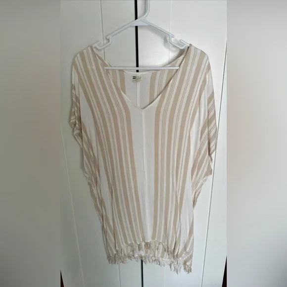 Billabong Women's Lightweight Swim Cover-up Beige & White With Fringe Size Large - Picture 6 of 8